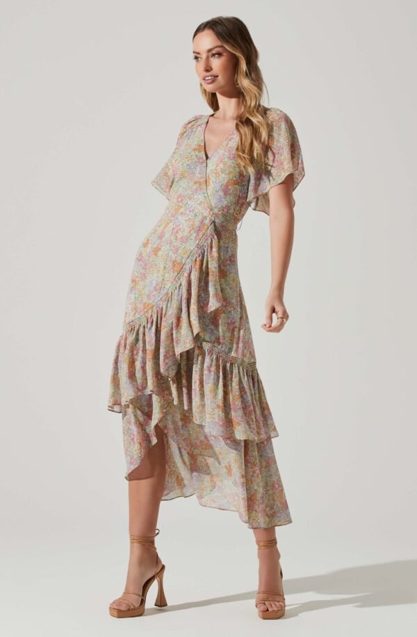 Adella Floral Flutter Sleeve Ruffle Midi Dress - 图片 3