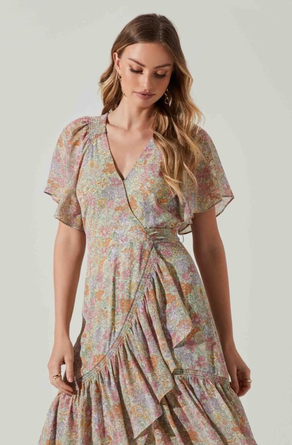 Adella Floral Flutter Sleeve Ruffle Midi Dress - 图片 4
