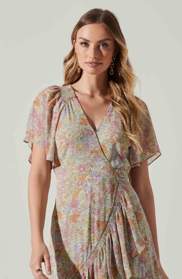 Adella Floral Flutter Sleeve Ruffle Midi Dress - 图片 2