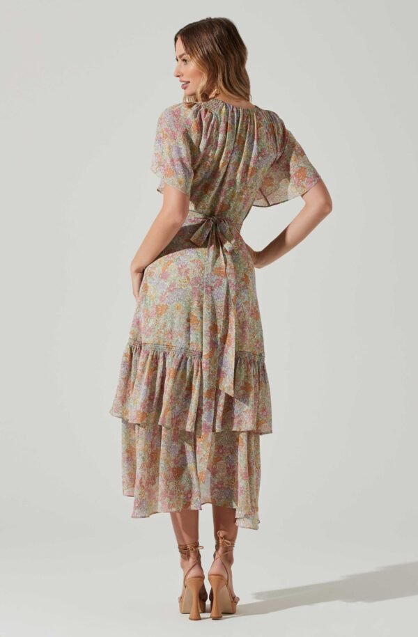 Adella Floral Flutter Sleeve Ruffle Midi Dress - 图片 6