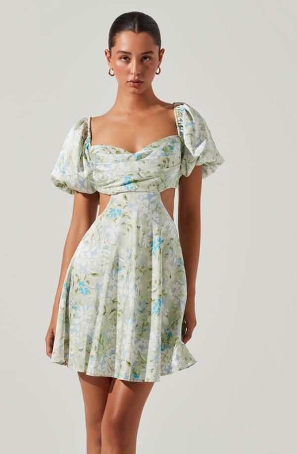 Clarita Floral Cutout Puff Sleeve Mini Dress - 图片 2