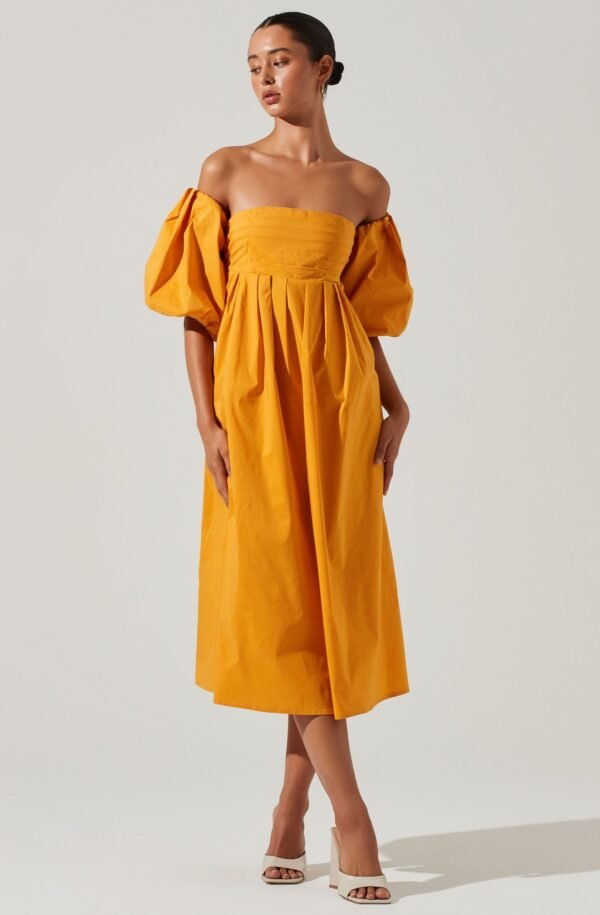 Carlin Off Shoulder Puff Sleeve Midi Dress - 图片 3