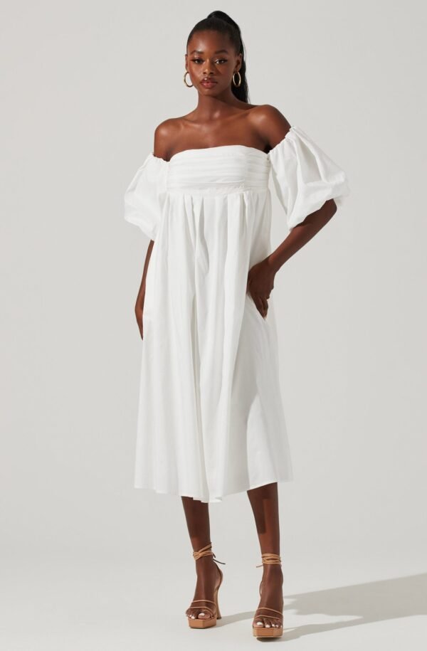 Carlin Off Shoulder Puff Sleeve Midi Dress - 图片 11