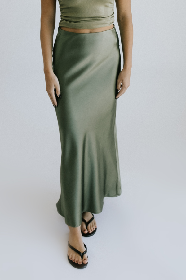 Good Things Satin Skirt – Olive