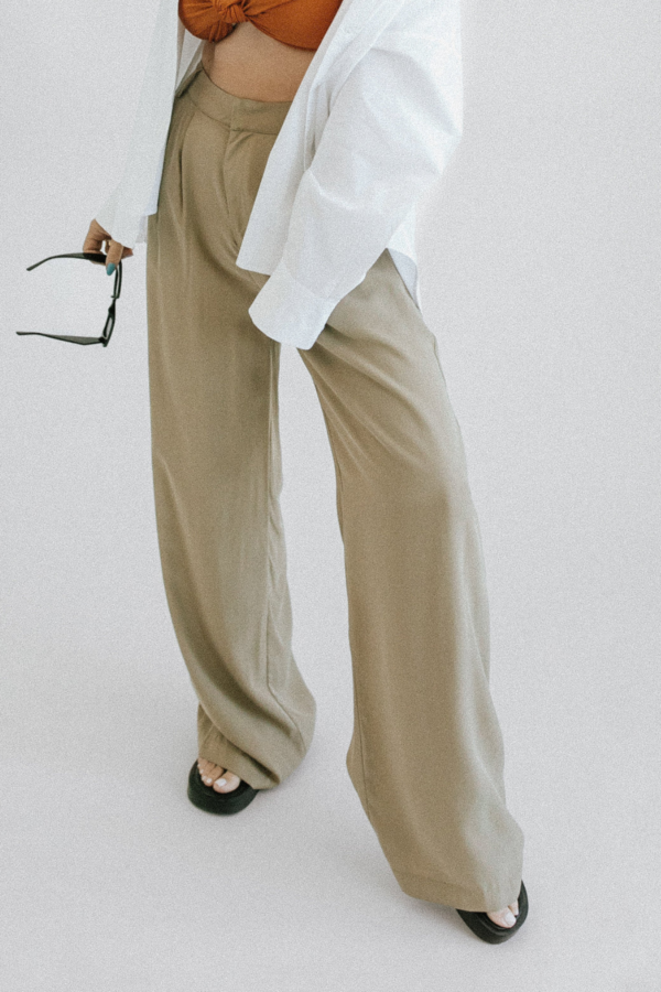 Cobblestone Wide Leg Trouser – Khaki
